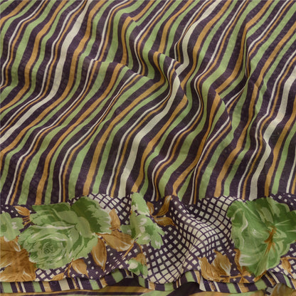 Sanskriti Vintage Purple Indian Sari Printed Georgette Sarees Soft Craft Fabric