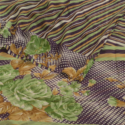 Sanskriti Vintage Purple Indian Sari Printed Georgette Sarees Soft Craft Fabric