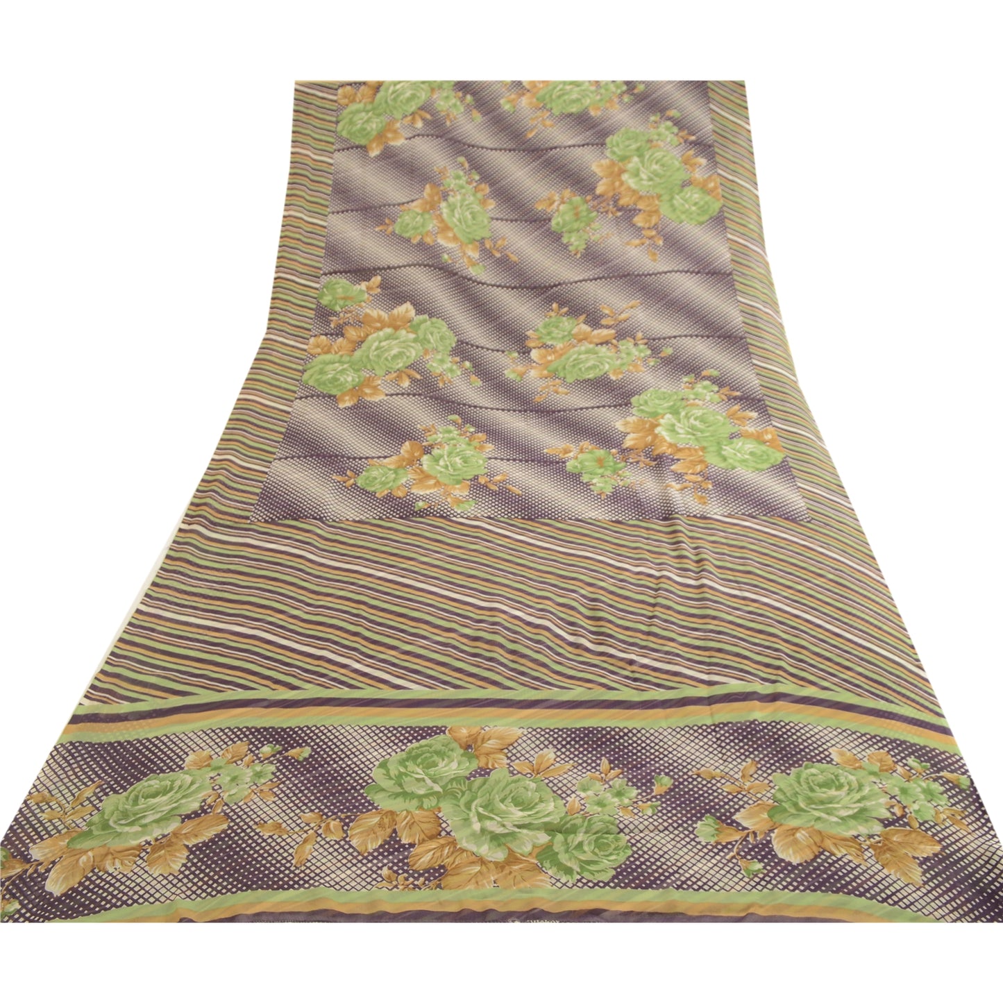 Sanskriti Vintage Purple Indian Sari Printed Georgette Sarees Soft Craft Fabric