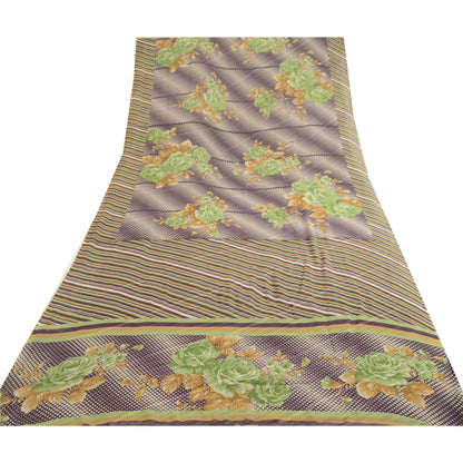 Sanskriti Vintage Purple Indian Sari Printed Georgette Sarees Soft Craft Fabric