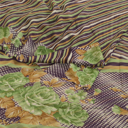 Sanskriti Vintage Purple Indian Sari Printed Georgette Sarees Soft Craft Fabric