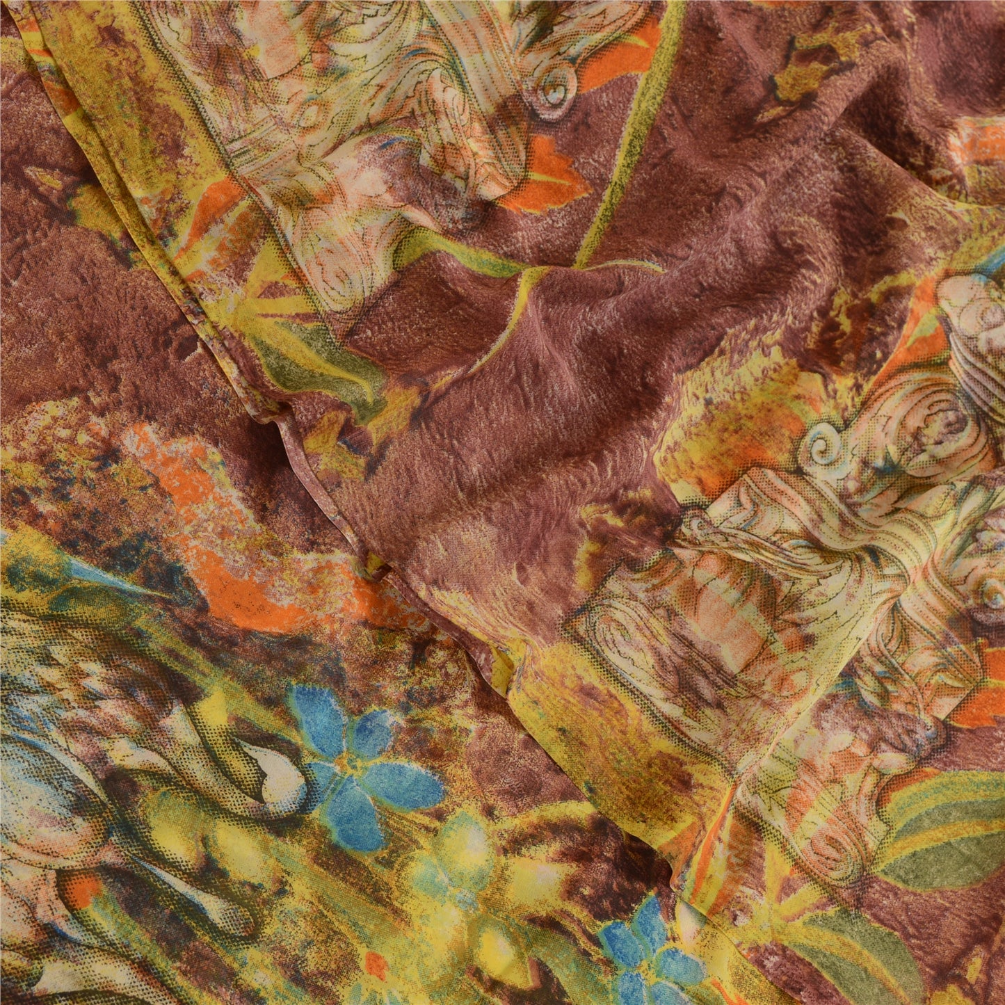 Sanskriti Vintage Indian Sari Multi Printed Georgette Sarees Craft 5 Yard Fabric