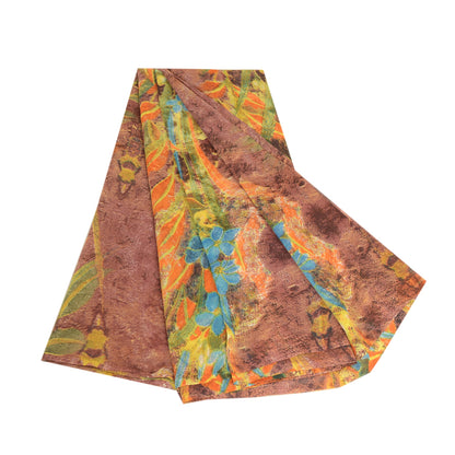 Sanskriti Vintage Indian Sari Multi Printed Georgette Sarees Craft 5 Yard Fabric