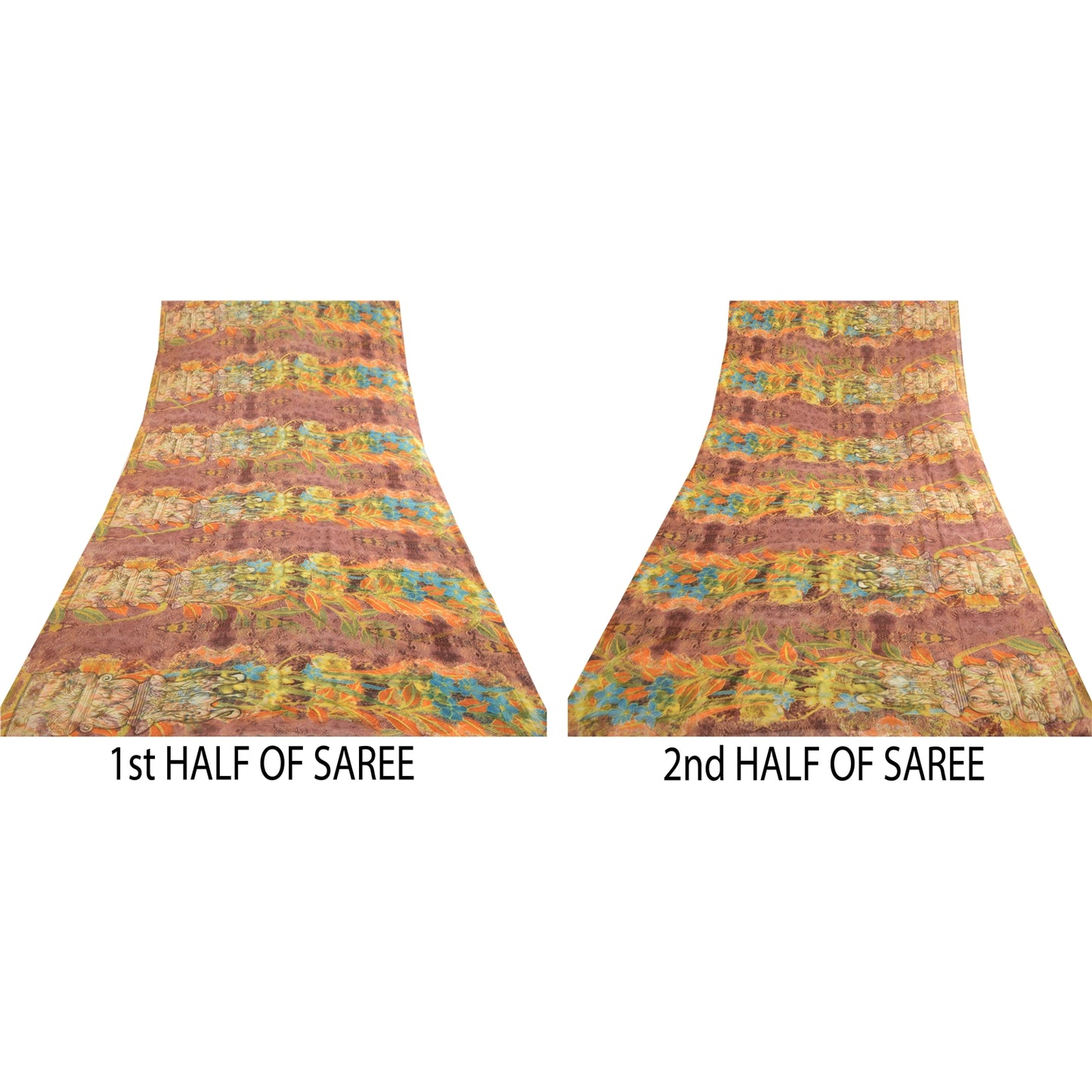 Sanskriti Vintage Indian Sari Multi Printed Georgette Sarees Craft 5 Yard Fabric