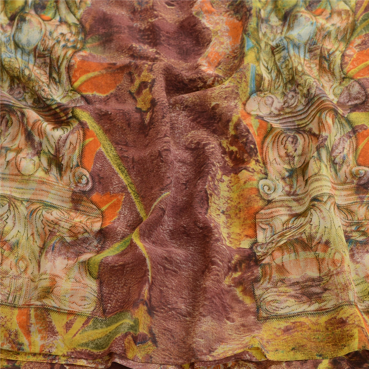 Sanskriti Vintage Indian Sari Multi Printed Georgette Sarees Craft 5 Yard Fabric