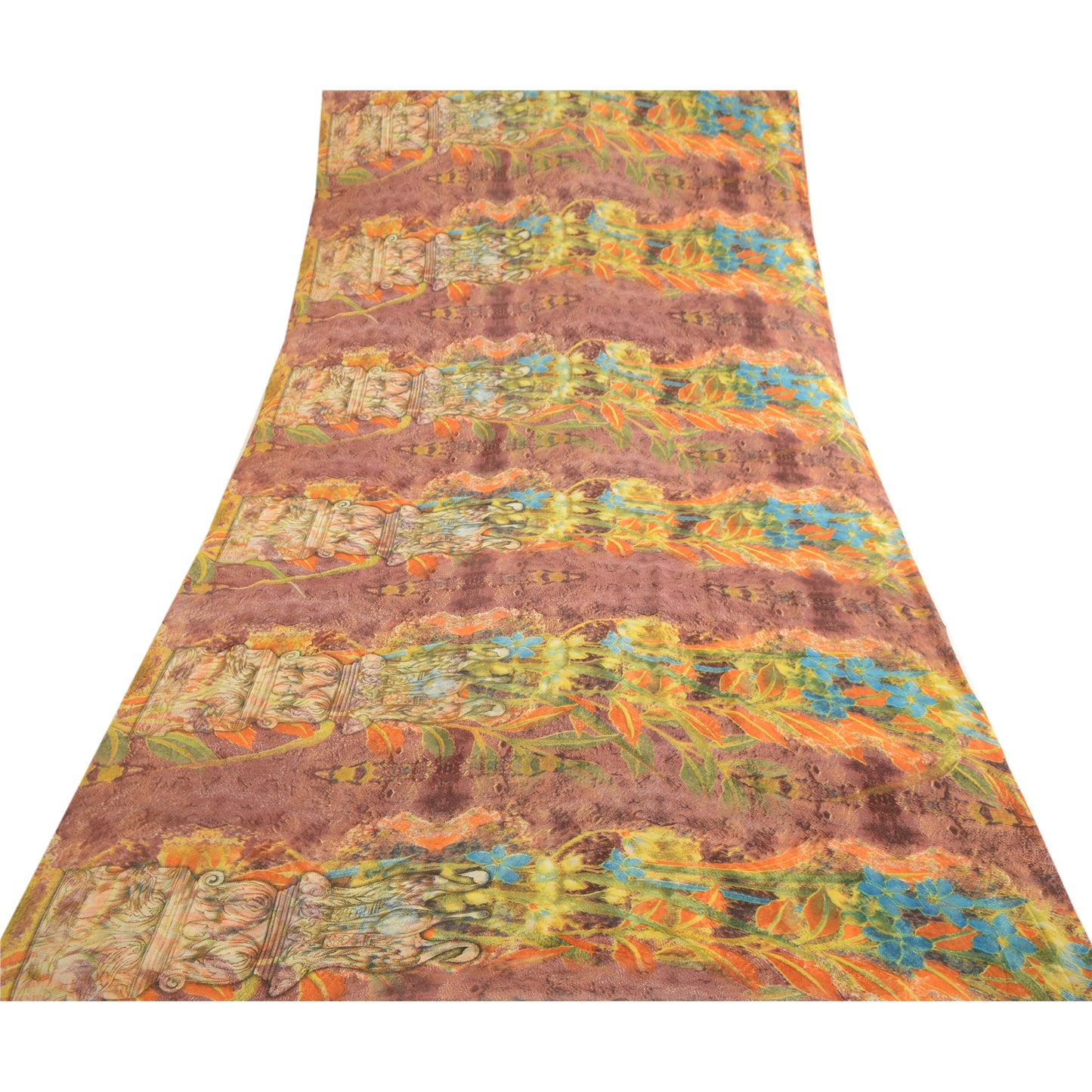 Sanskriti Vintage Indian Sari Multi Printed Georgette Sarees Craft 5 Yard Fabric