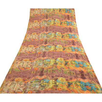 Sanskriti Vintage Indian Sari Multi Printed Georgette Sarees Craft 5 Yard Fabric