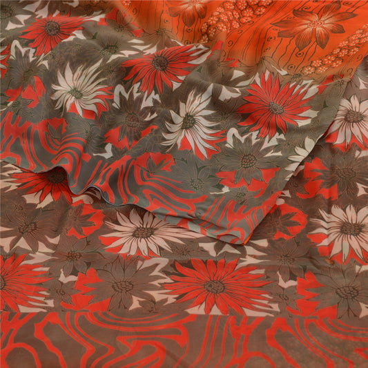 Sanskriti Vintage Orange Indian Sari Print Georgette Sarees Floral Craft Fabric