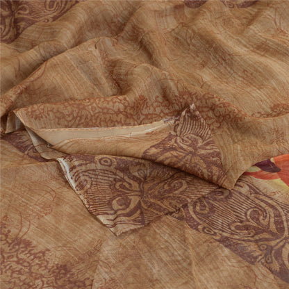 Sanskriti Vintage Brown Sari Pure Georgette Silk Printed Sarees Craft Fabric