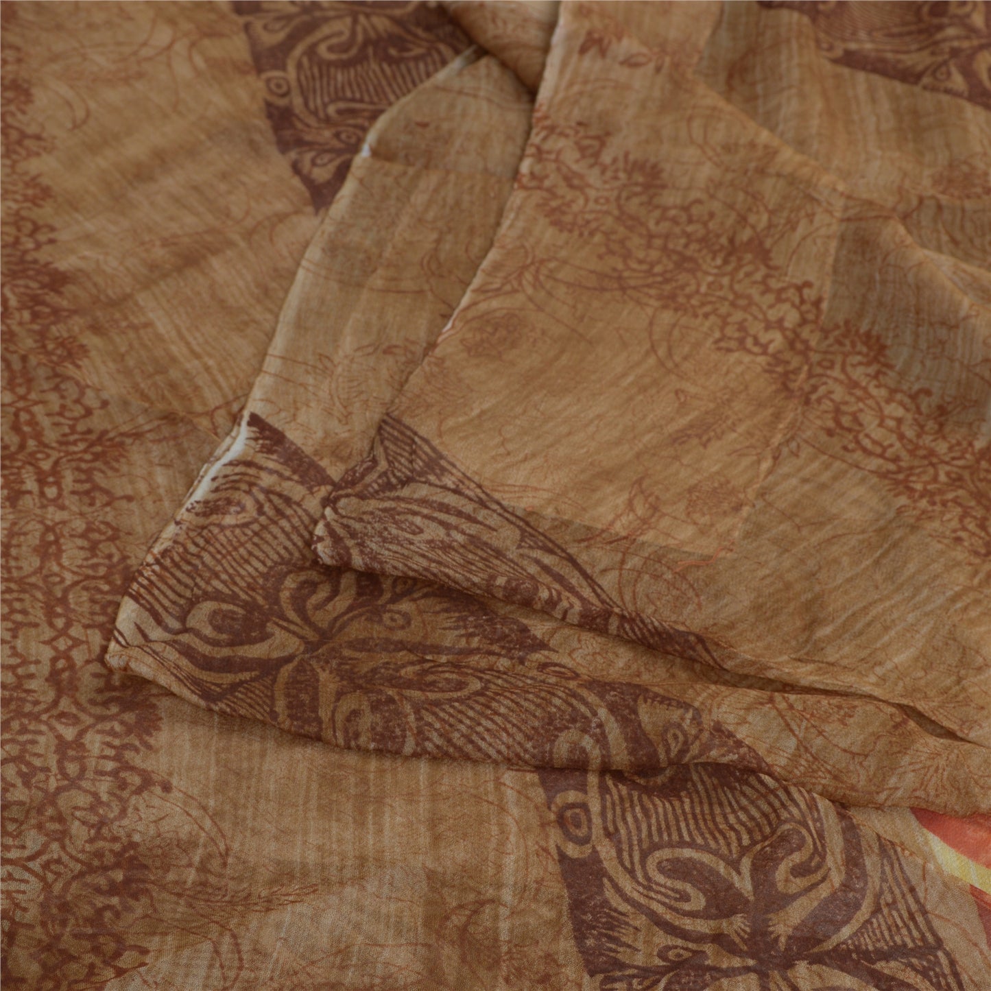 Sanskriti Vintage Brown Sari Pure Georgette Silk Printed Sarees Craft Fabric