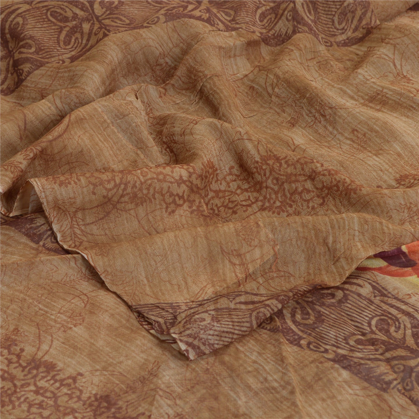 Sanskriti Vintage Brown Sari Pure Georgette Silk Printed Sarees Craft Fabric