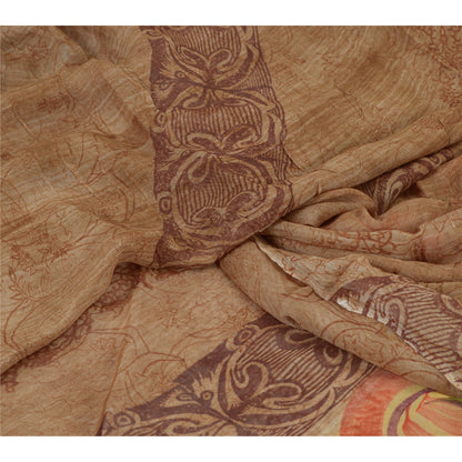Sanskriti Vintage Brown Sari Pure Georgette Silk Printed Sarees Craft Fabric