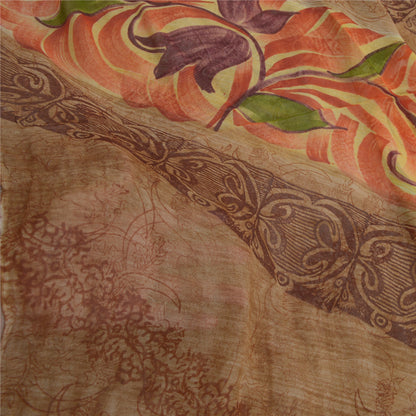 Sanskriti Vintage Brown Sari Pure Georgette Silk Printed Sarees Craft Fabric