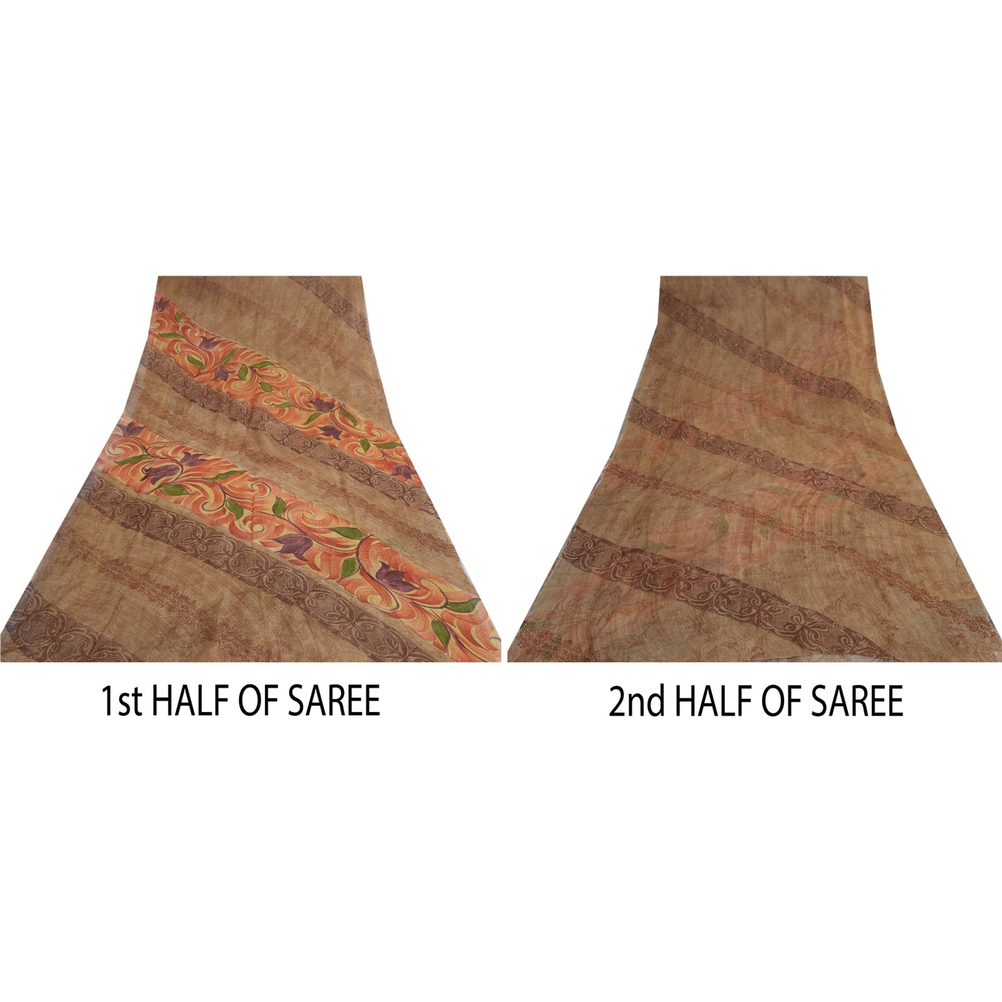 Sanskriti Vintage Brown Sari Pure Georgette Silk Printed Sarees Craft Fabric