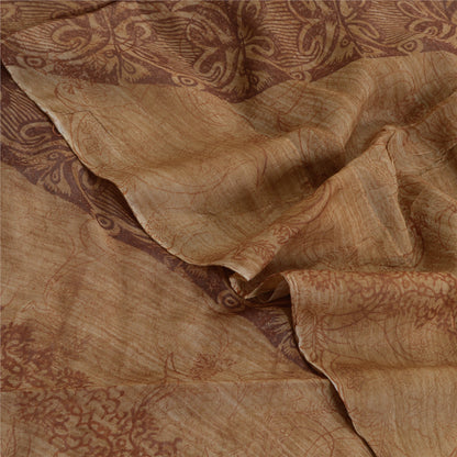 Sanskriti Vintage Brown Sari Pure Georgette Silk Printed Sarees Craft Fabric