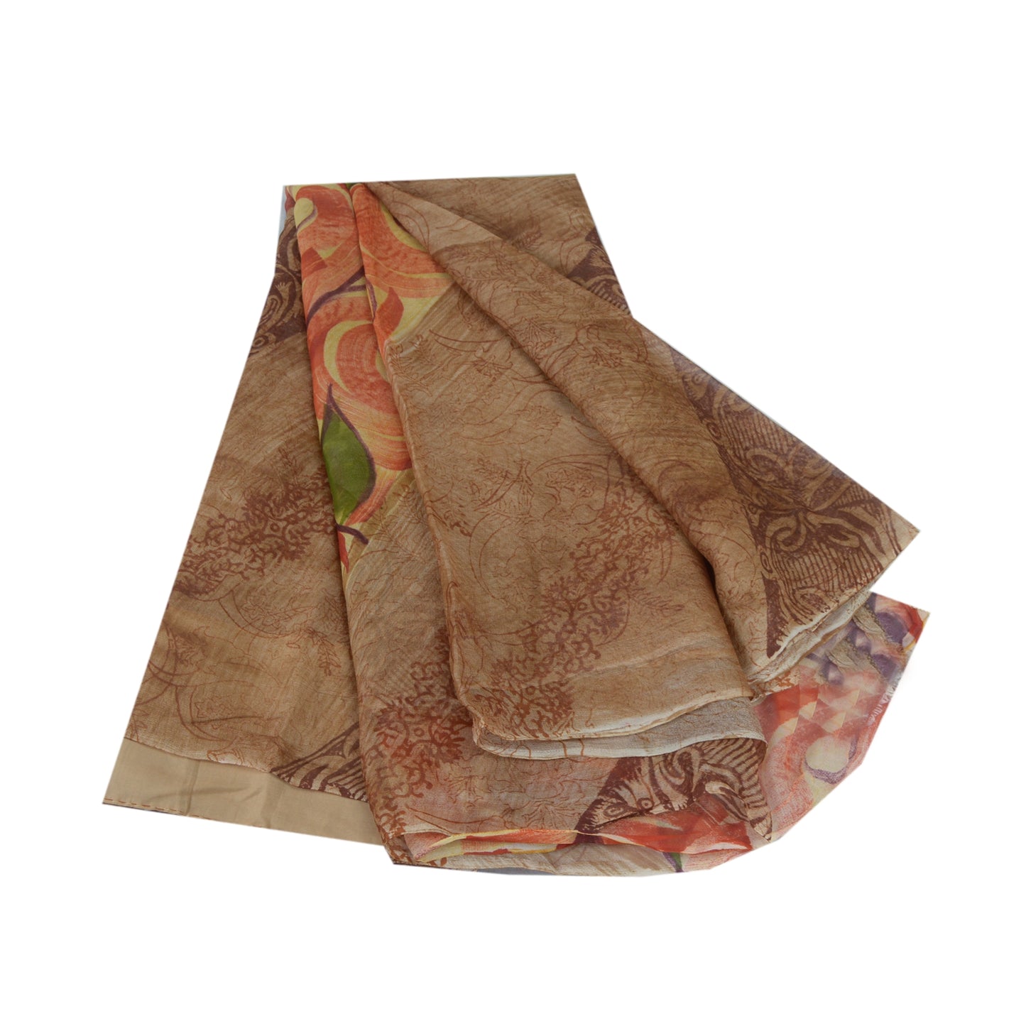 Sanskriti Vintage Brown Sari Pure Georgette Silk Printed Sarees Craft Fabric