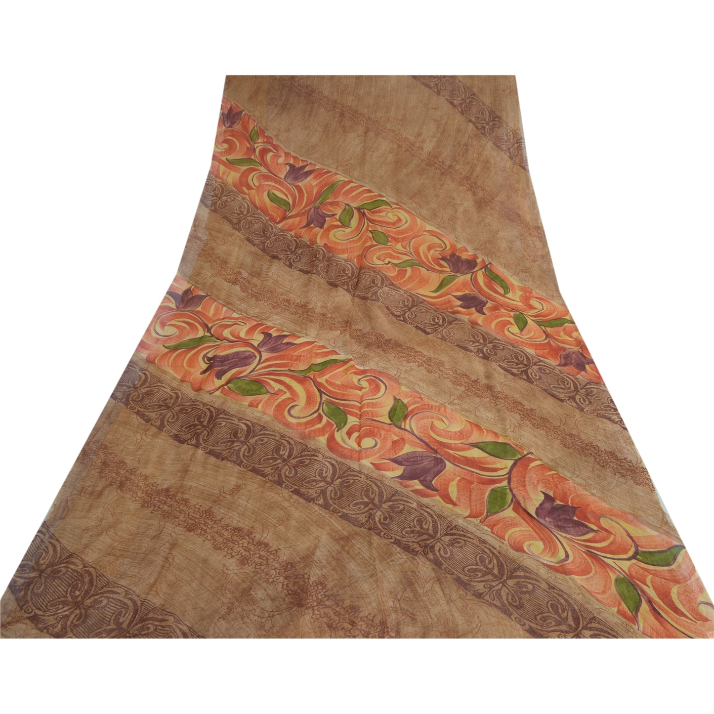 Sanskriti Vintage Brown Sari Pure Georgette Silk Printed Sarees Craft Fabric