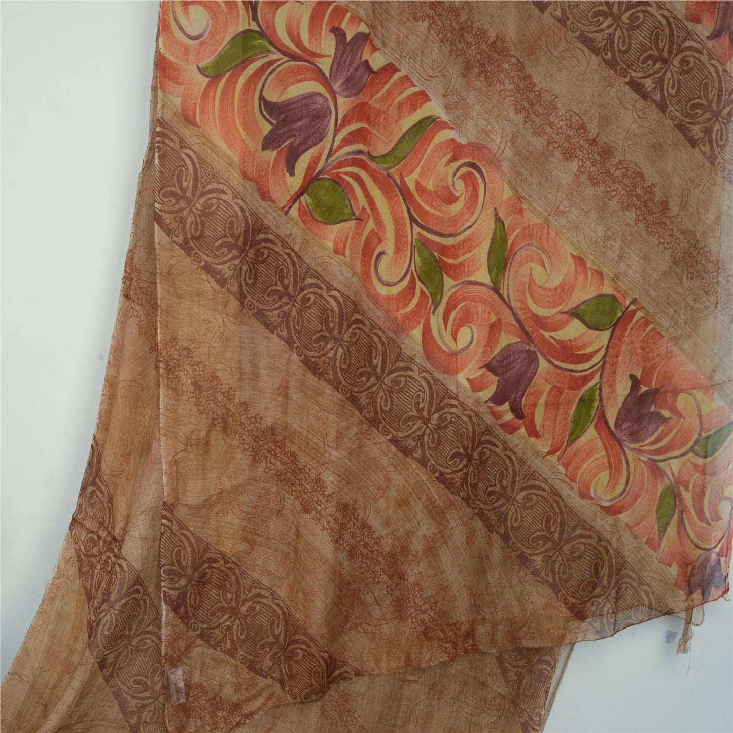 Sanskriti Vintage Brown Sari Pure Georgette Silk Printed Sarees Craft Fabric