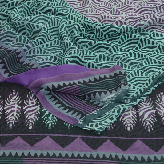 Sanskriti Vintage Purple/Green Sarees Pure Georgette Silk Printed Sari Fabric