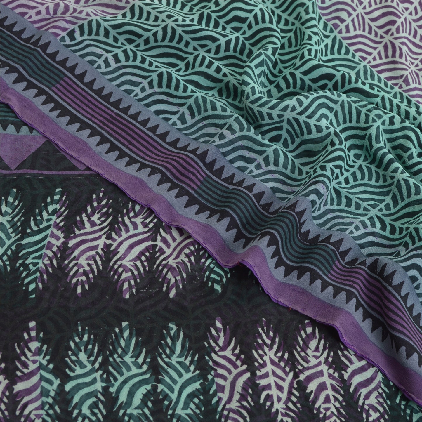 Sanskriti Vintage Purple/Green Sarees Pure Georgette Silk Printed Sari Fabric