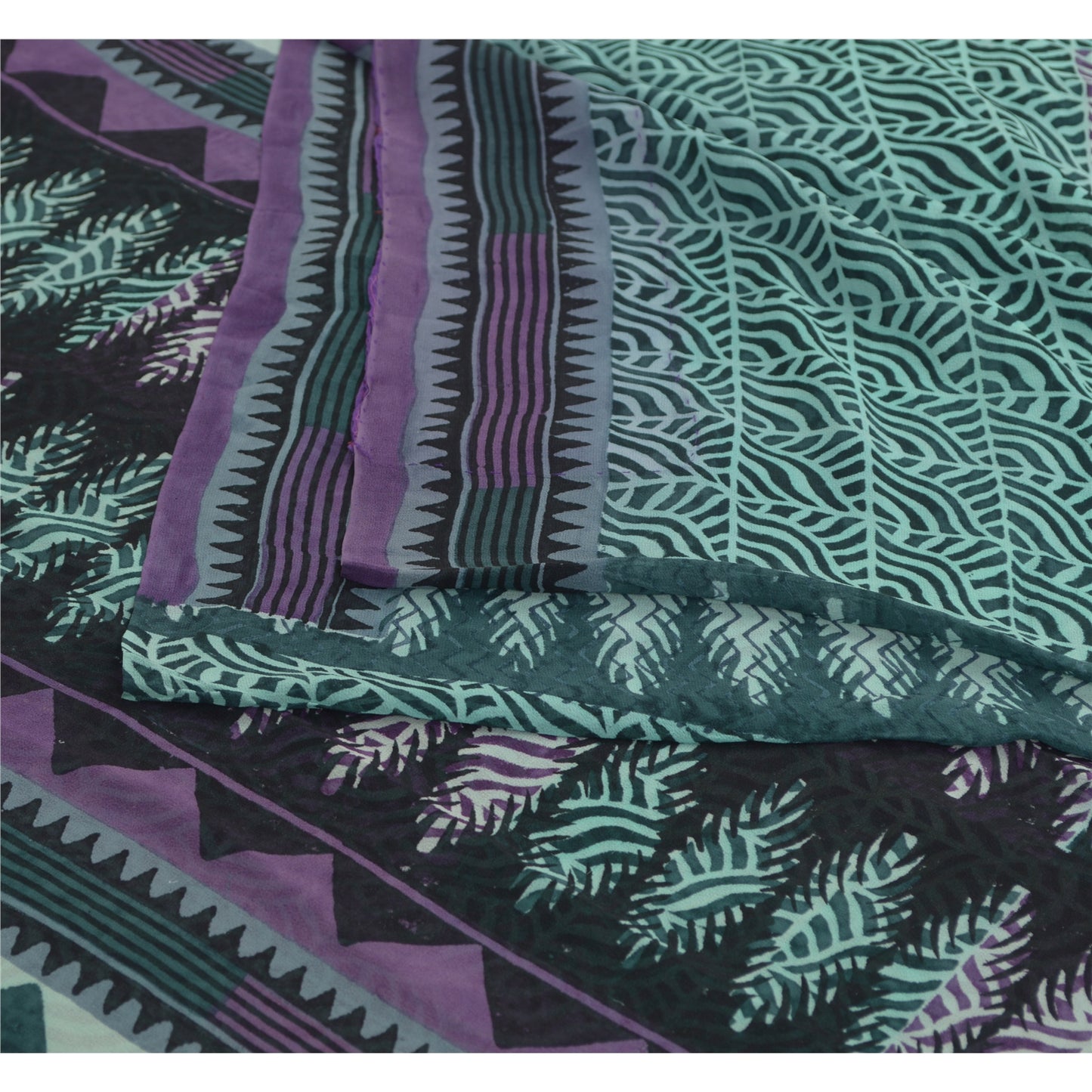 Sanskriti Vintage Purple/Green Sarees Pure Georgette Silk Printed Sari Fabric