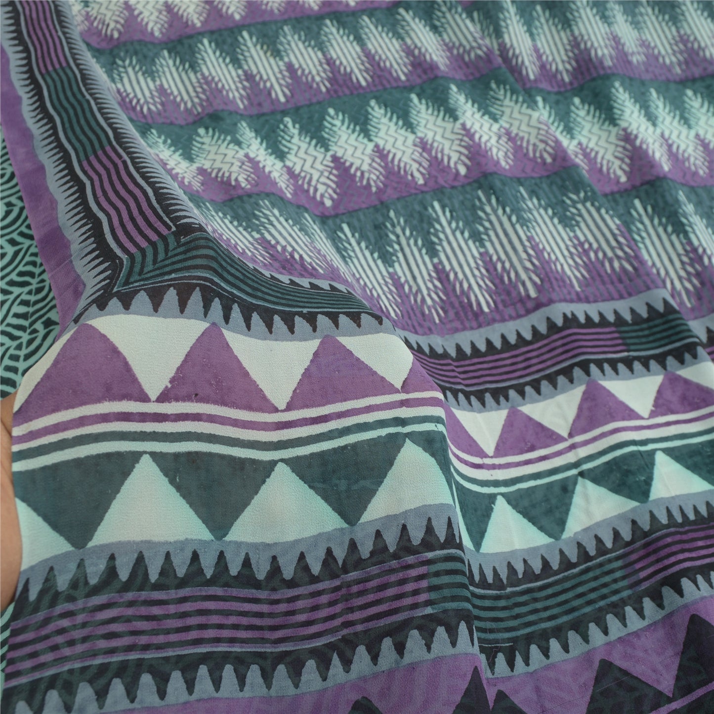 Sanskriti Vintage Purple/Green Sarees Pure Georgette Silk Printed Sari Fabric