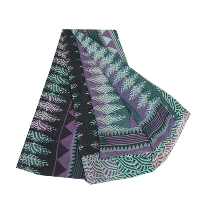 Sanskriti Vintage Purple/Green Sarees Pure Georgette Silk Printed Sari Fabric
