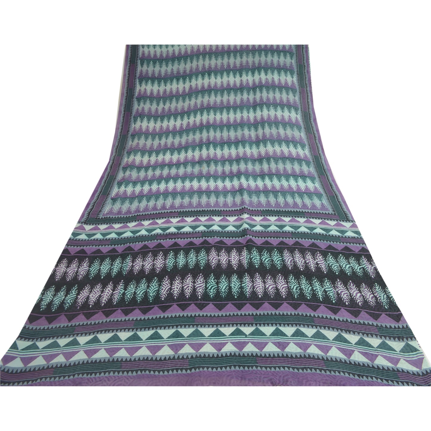 Sanskriti Vintage Purple/Green Sarees Pure Georgette Silk Printed Sari Fabric