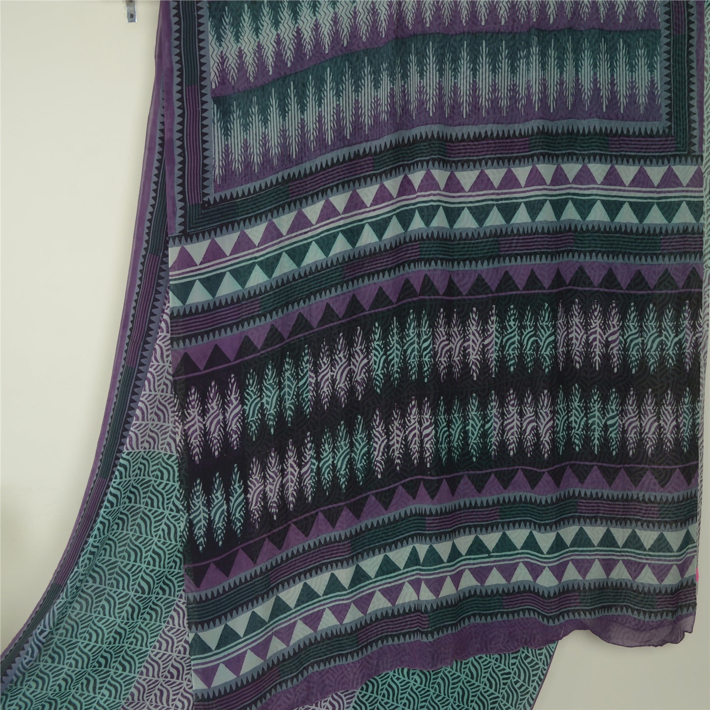 Sanskriti Vintage Purple/Green Sarees Pure Georgette Silk Printed Sari Fabric
