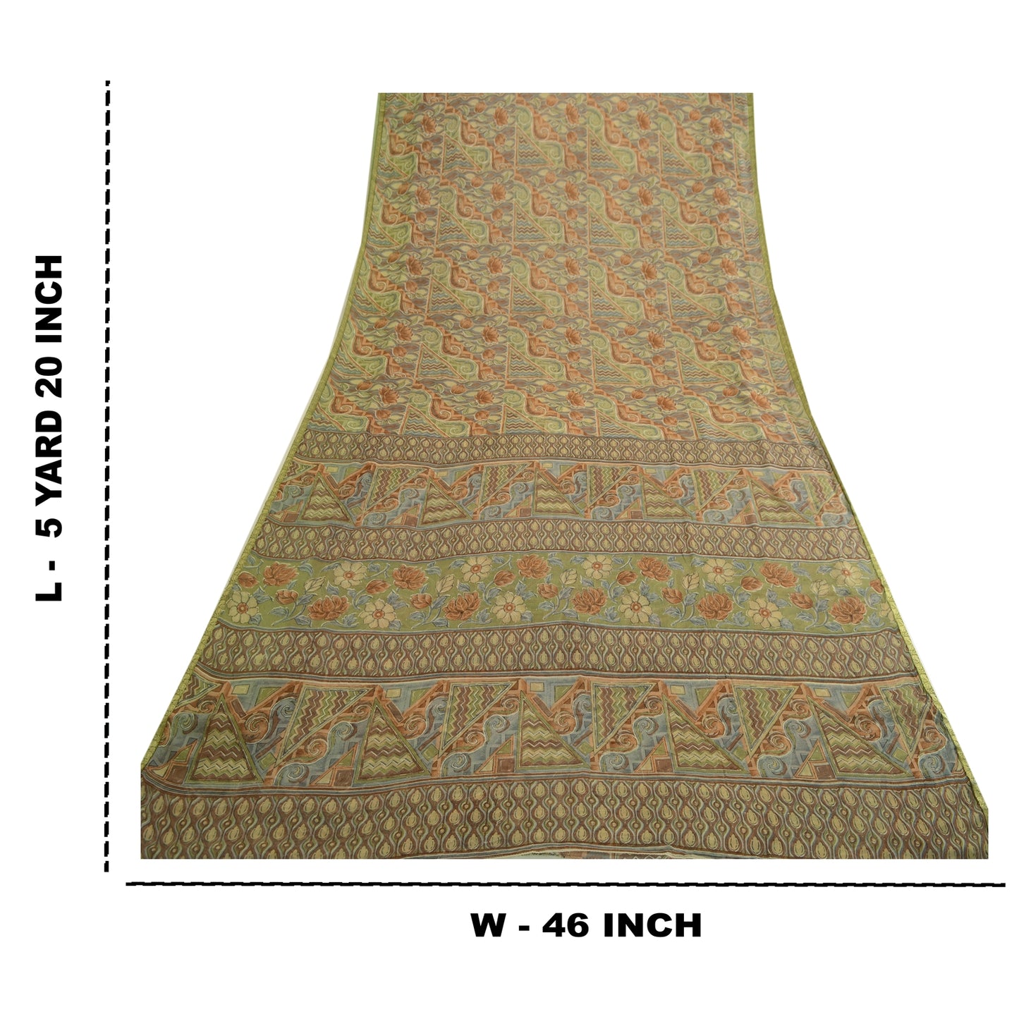 Sanskriti Vintage Multi Sarees Zari Border Printed Chiffon Sari Craft Fabric