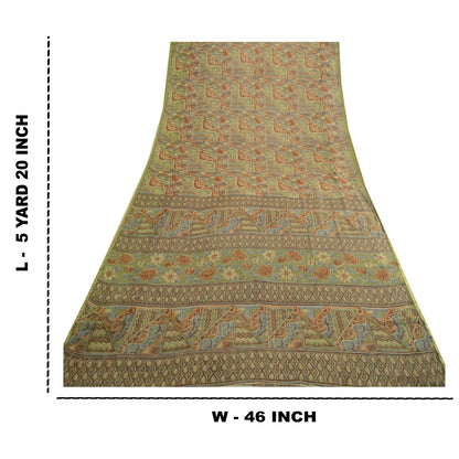 Sanskriti Vintage Multi Sarees Zari Border Printed Chiffon Sari Craft Fabric