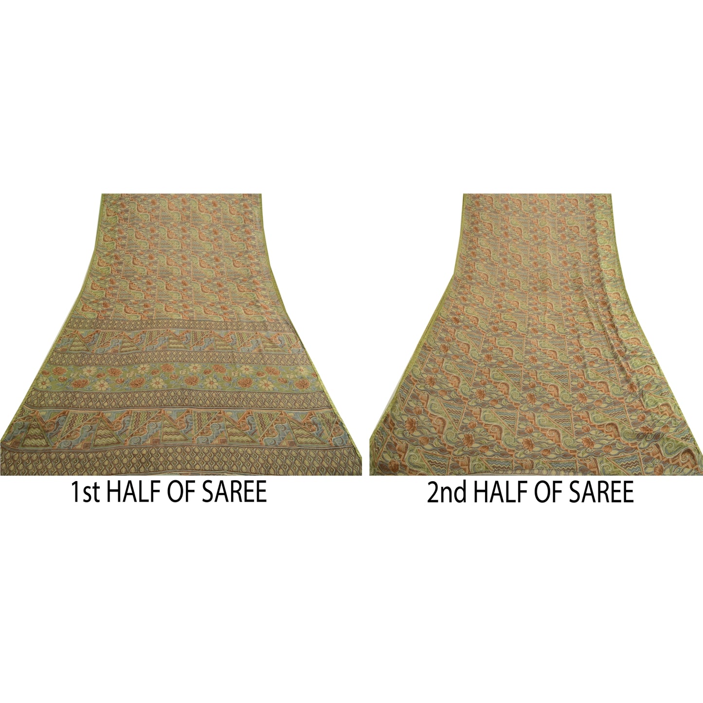 Sanskriti Vintage Multi Sarees Zari Border Printed Chiffon Sari Craft Fabric