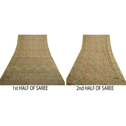 Sanskriti Vintage Multi Sarees Zari Border Printed Chiffon Sari Craft Fabric