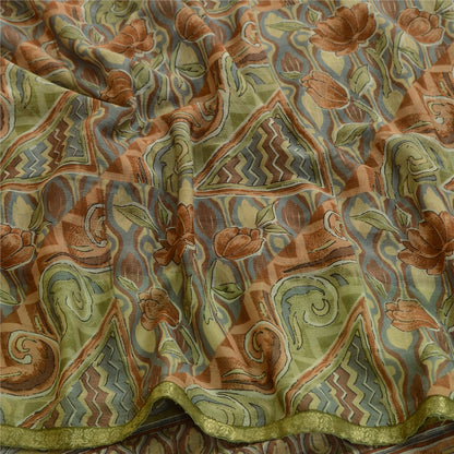 Sanskriti Vintage Multi Sarees Zari Border Printed Chiffon Sari Craft Fabric