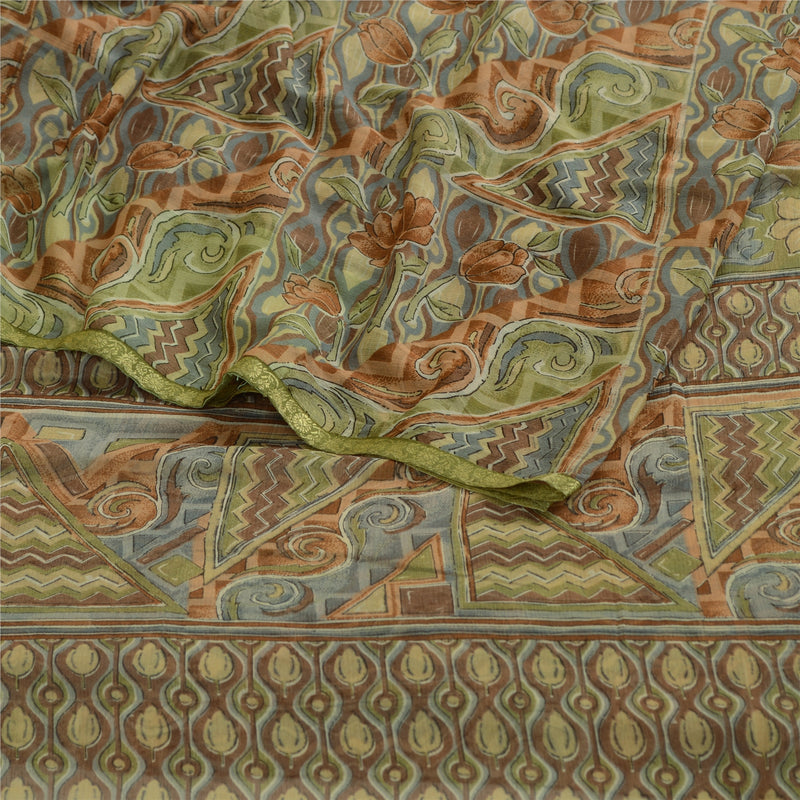 Sanskriti Vintage Multi Sarees Zari Border Printed Chiffon Sari Craft Fabric