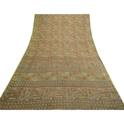 Sanskriti Vintage Multi Sarees Zari Border Printed Chiffon Sari Craft Fabric