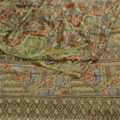 Sanskriti Vintage Multi Sarees Zari Border Printed Chiffon Sari Craft Fabric
