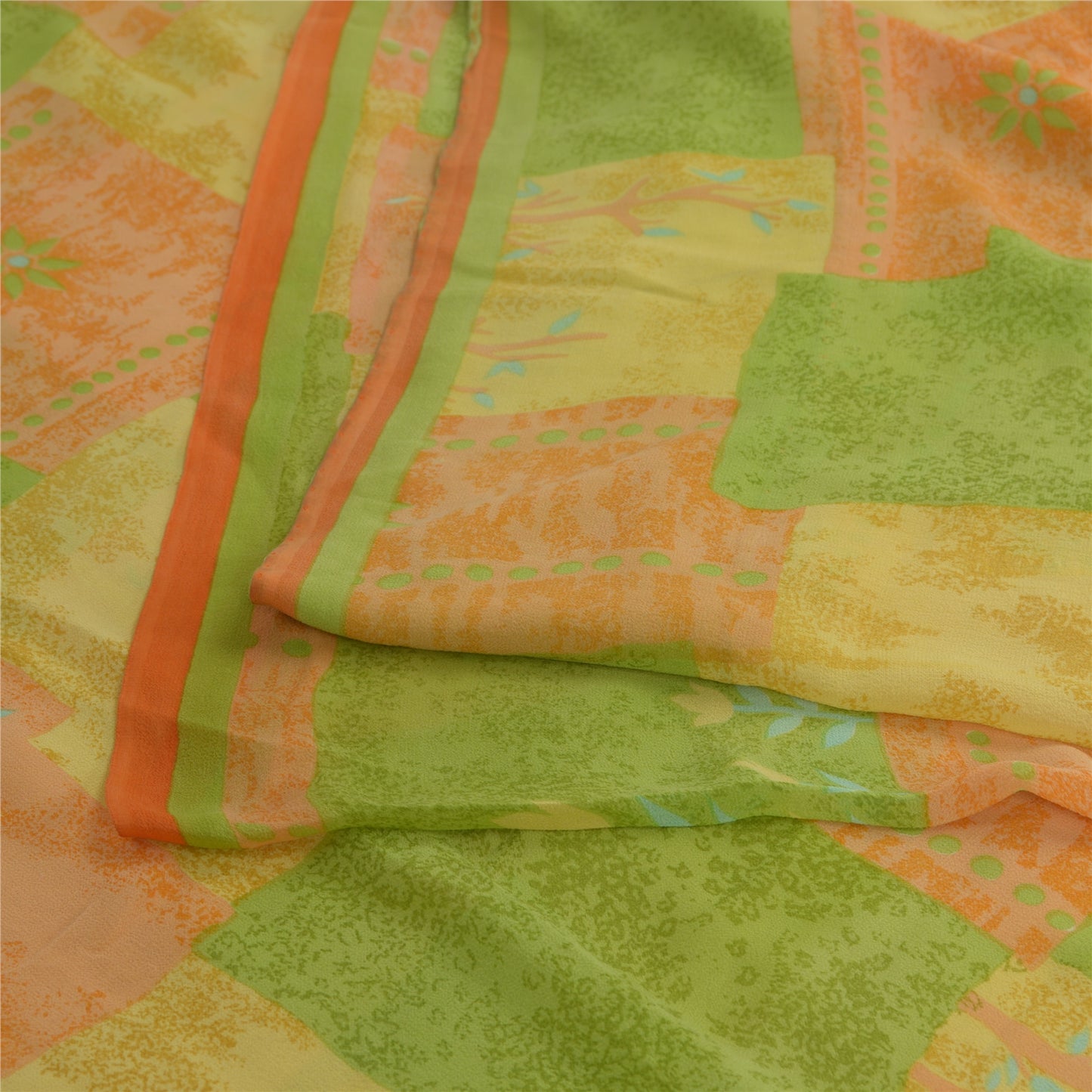 Sanskriti Vintage Indian Sari Pure Georgette Silk Sewing Printed Sarees Fabric