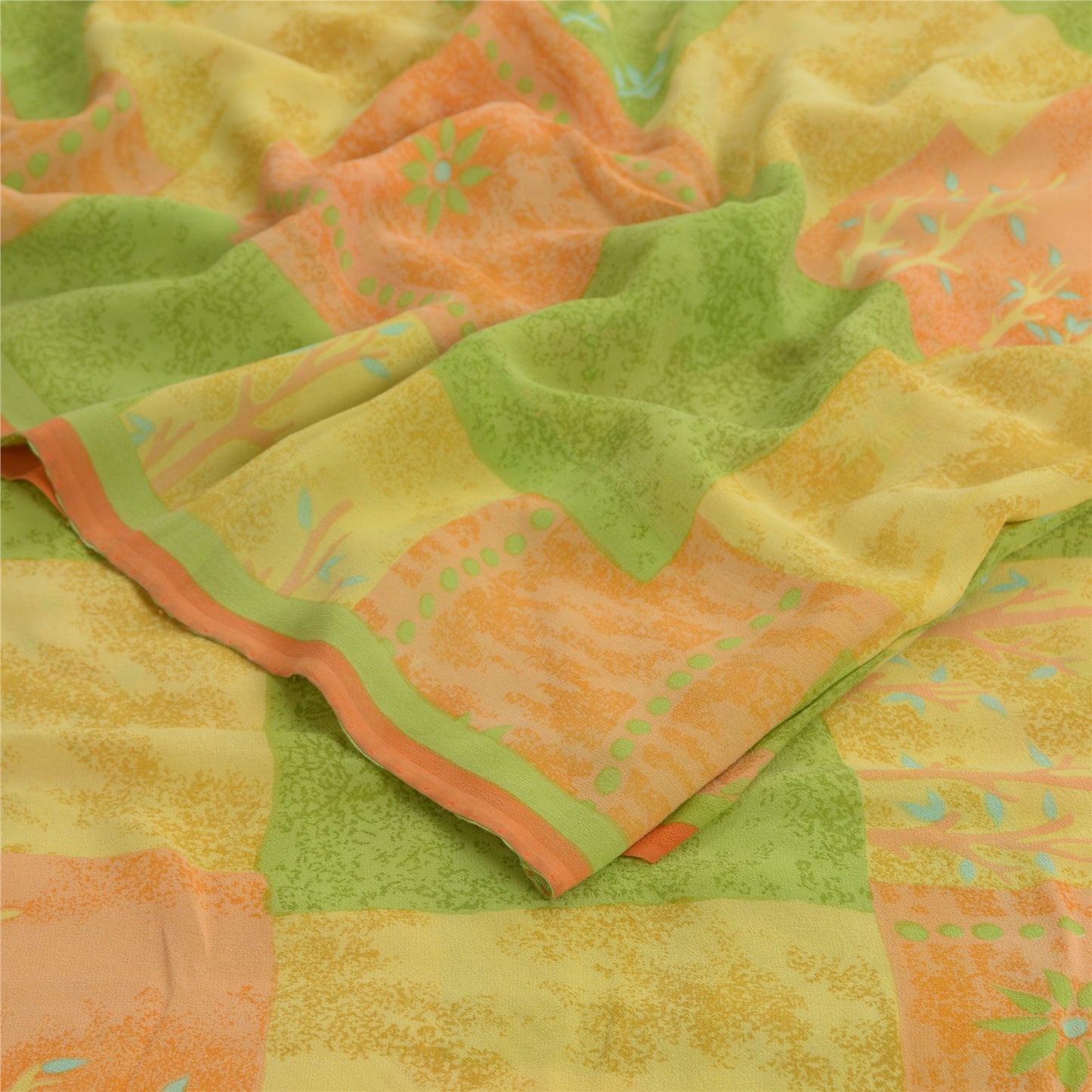 Sanskriti Vintage Indian Sari Pure Georgette Silk Sewing Printed Sarees Fabric