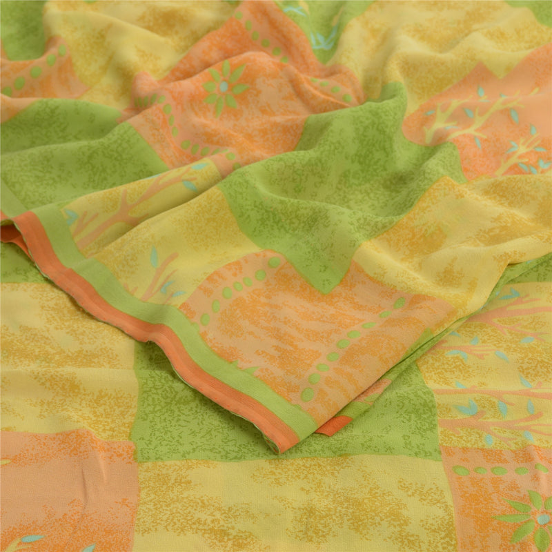 Sanskriti Vintage Indian Sari Pure Georgette Silk Sewing Printed Sarees Fabric