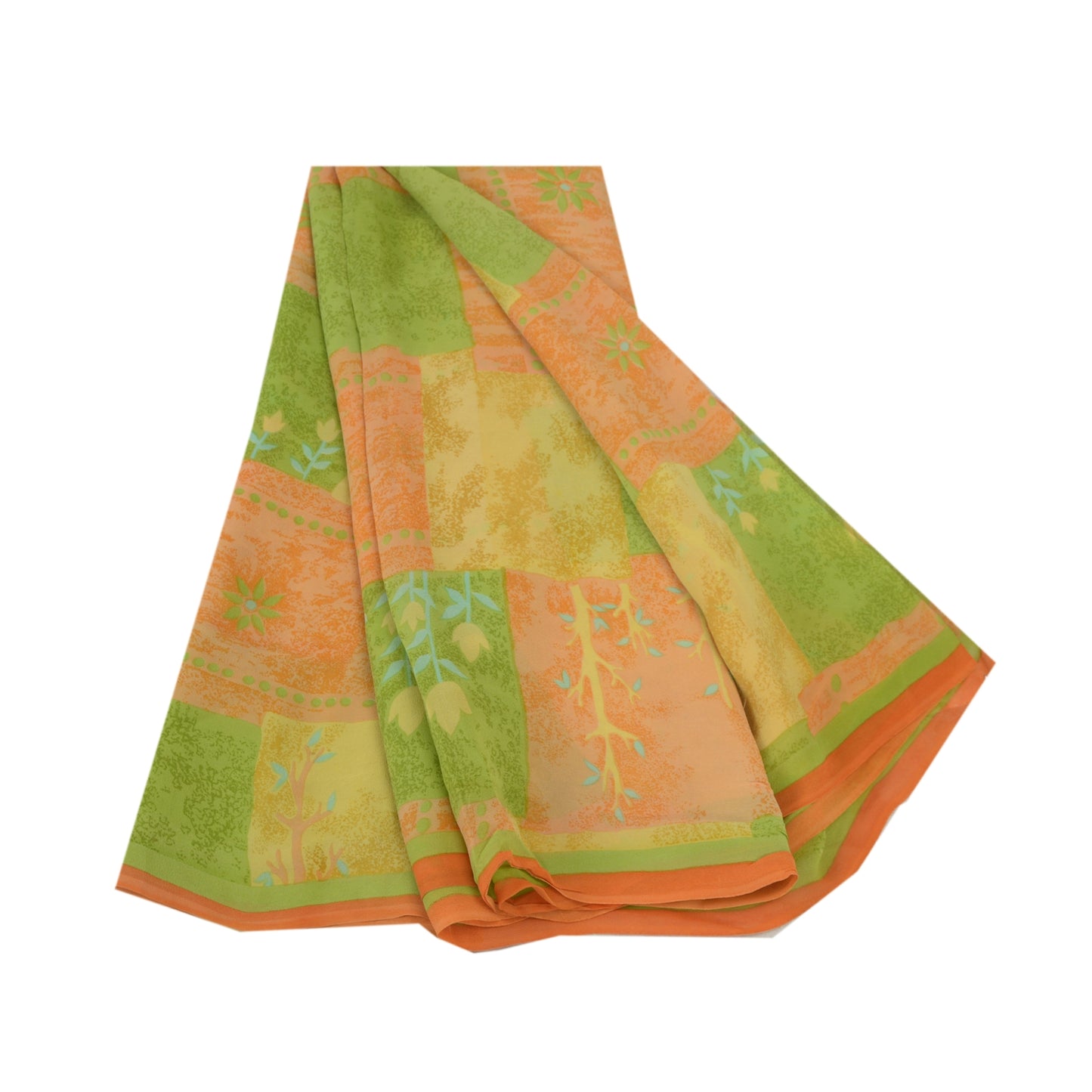 Sanskriti Vintage Indian Sari Pure Georgette Silk Sewing Printed Sarees Fabric