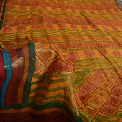 Sanskriti Vintage Saffron Sarees Print Pure Georgette Sari 6 YD Craft Fabric