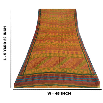 Sanskriti Vintage Saffron Sarees Print Pure Georgette Sari 6 YD Craft Fabric