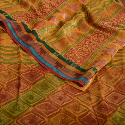 Sanskriti Vintage Saffron Sarees Print Pure Georgette Sari 6 YD Craft Fabric