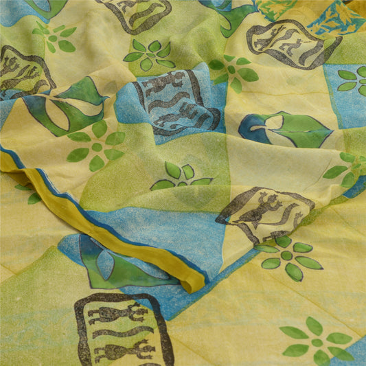 Sanskriti Vintage Lemon Sarees Pure Georgette Silk Printed Sari Craft Fabric