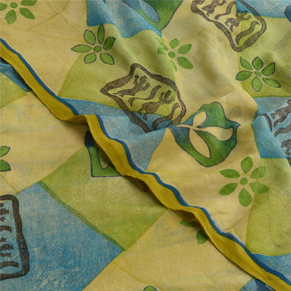 Sanskriti Vintage Lemon Sarees Pure Georgette Silk Printed Sari Craft Fabric