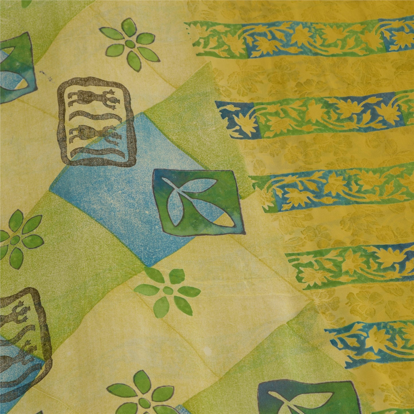 Sanskriti Vintage Lemon Sarees Pure Georgette Silk Printed Sari Craft Fabric