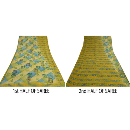 Sanskriti Vintage Lemon Sarees Pure Georgette Silk Printed Sari Craft Fabric