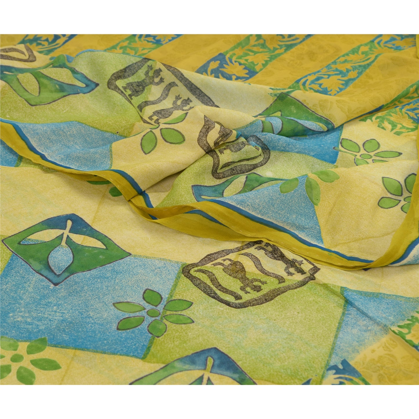 Sanskriti Vintage Lemon Sarees Pure Georgette Silk Printed Sari Craft Fabric