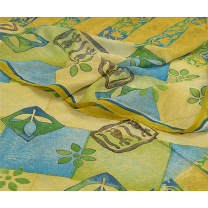 Sanskriti Vintage Lemon Sarees Pure Georgette Silk Printed Sari Craft Fabric